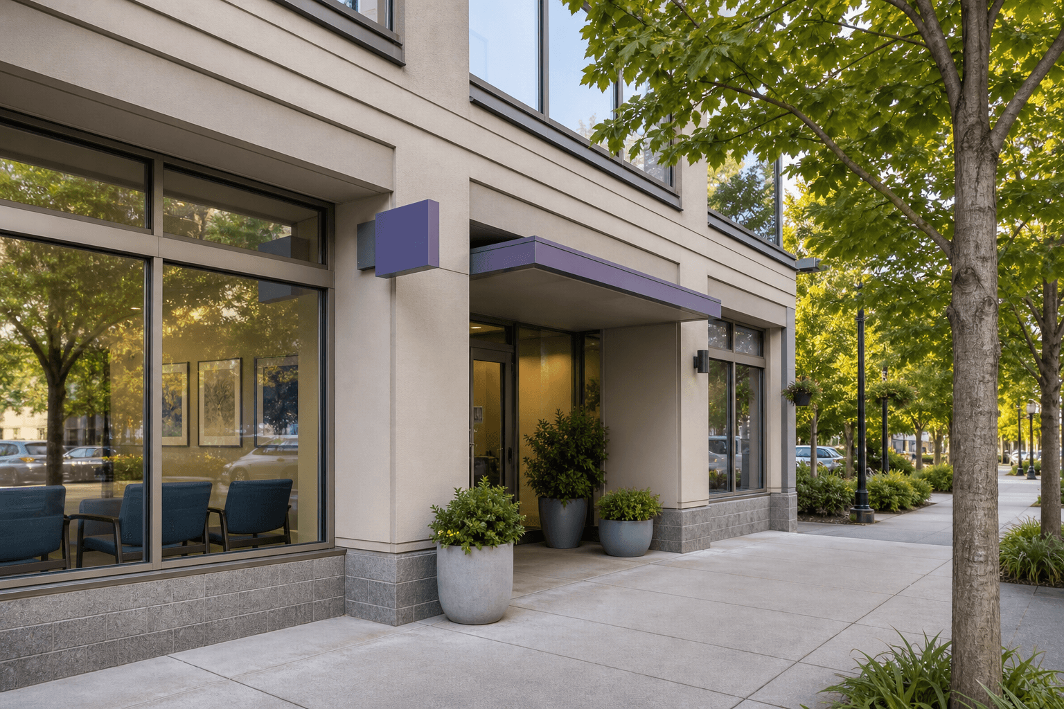 The Gateway Urgent Care clinic exterior on a calm, tree-lined Seattle street